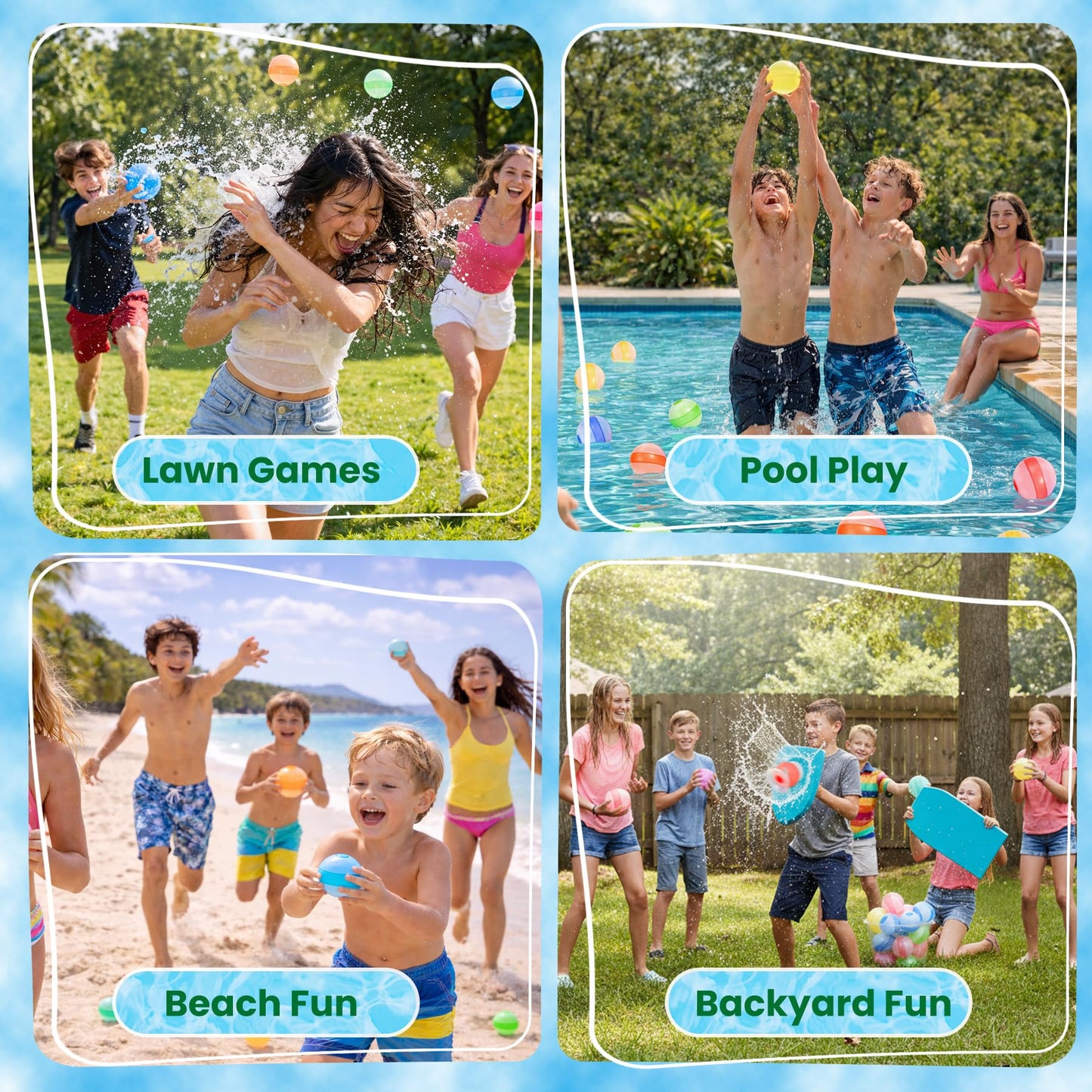Reusable Water Balloons - 12 Pack Silicone Splash Balls No Magnets, Slef-sealing Quick Fill Water Bombs, Leak-Proof Summer Toys for Pool Beach Backyard