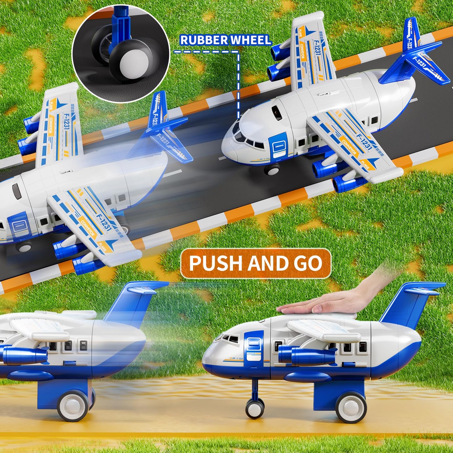 MSKOLER Airplane Toys for Toddlers 2-4 - Boy Toy Car Race Tracks for Kids Ages 3-5 with 8 Small Car Toys, Toddlers Educational Toy, Birthday Gifts for Boys 3-5