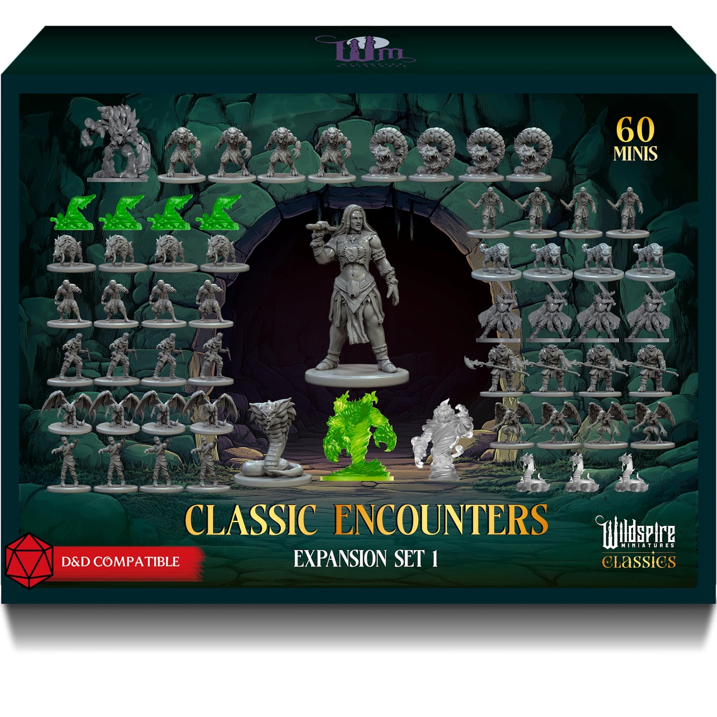 Classic Encounters - Expansion Set I - 60 Iconic DND Miniatures Bulk Monsters, Unpainted Tabletop RPG DND Minis, D&D Miniatures, Fantasy Figurines, Dungeons & Dragons Minis, 28mm, Assembled Unprimed