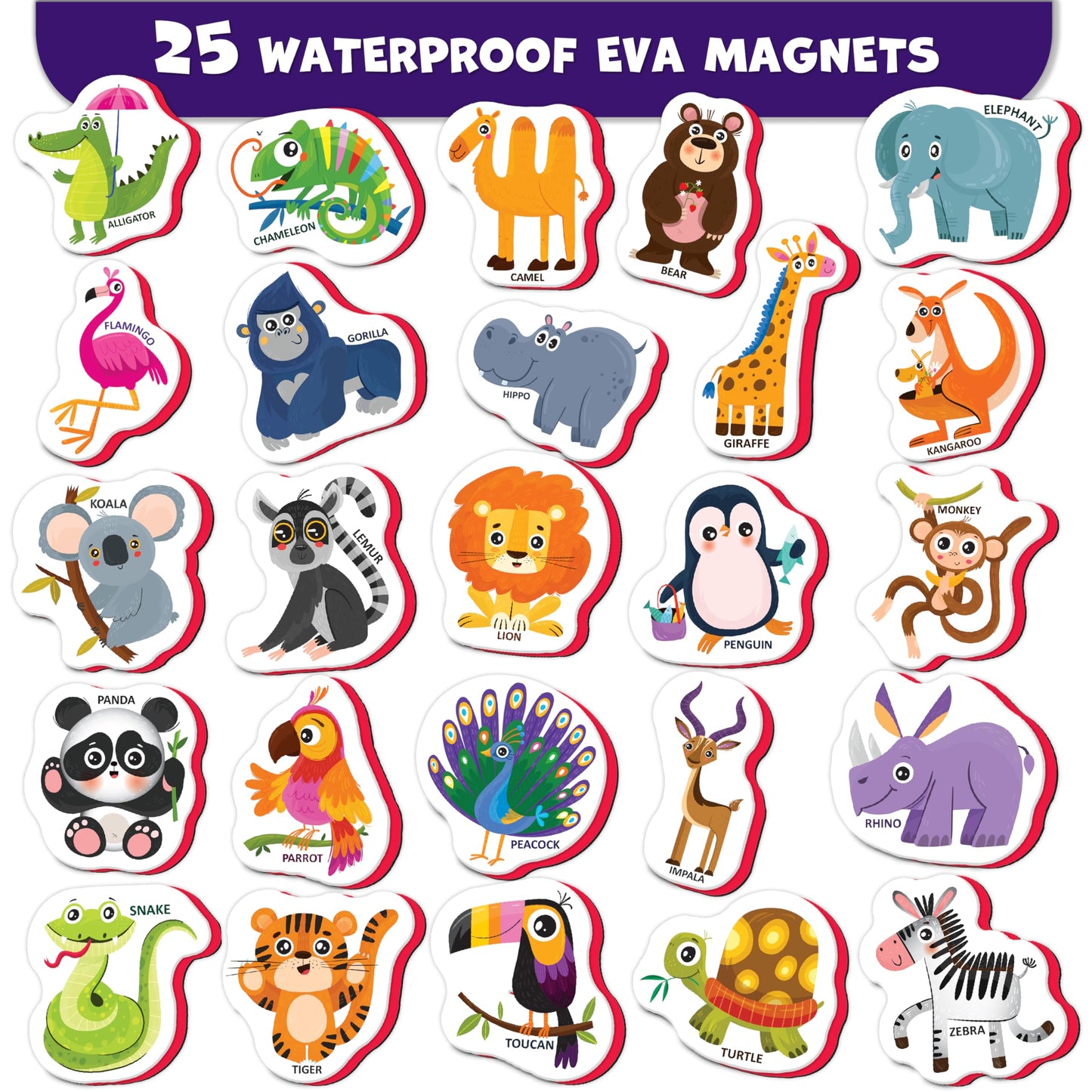 Little World Large Set of Safe and Durable Fridge Magnets for Toddlers 1-3 | Foam Refrigerator Magnets for Kids with Gift Box | Waterproof, Non-Toxic Zoo Magnetic Animals for Children and Babies 1+