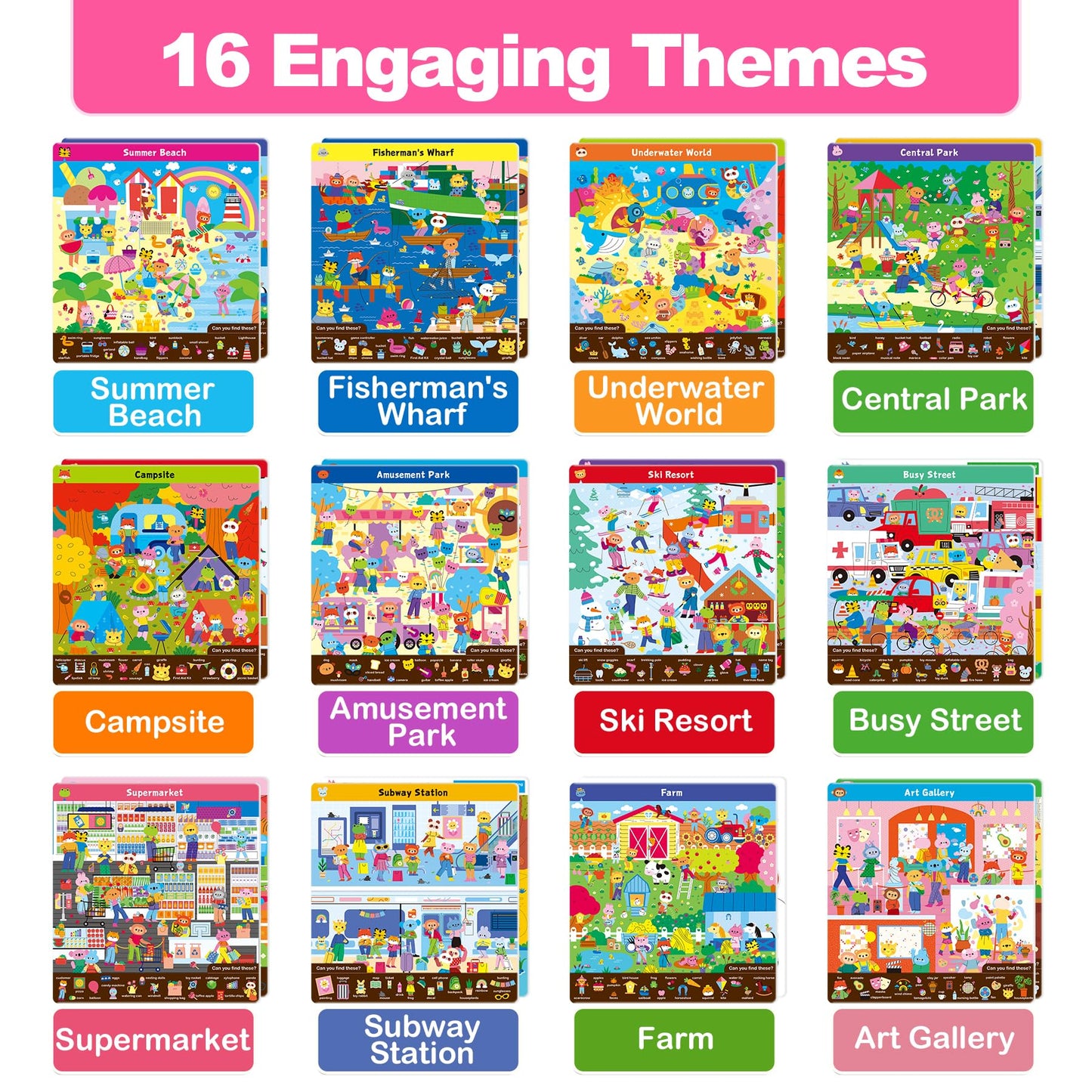 Hulupiggy Search and Find Educational Game for Kids 3, 4, 5, 6 Year Olds - Reusable Preschool Learning Activities, Art & Craft Toys | Builds Vocabulary, Gifts for Toddlers, Girls and Boys