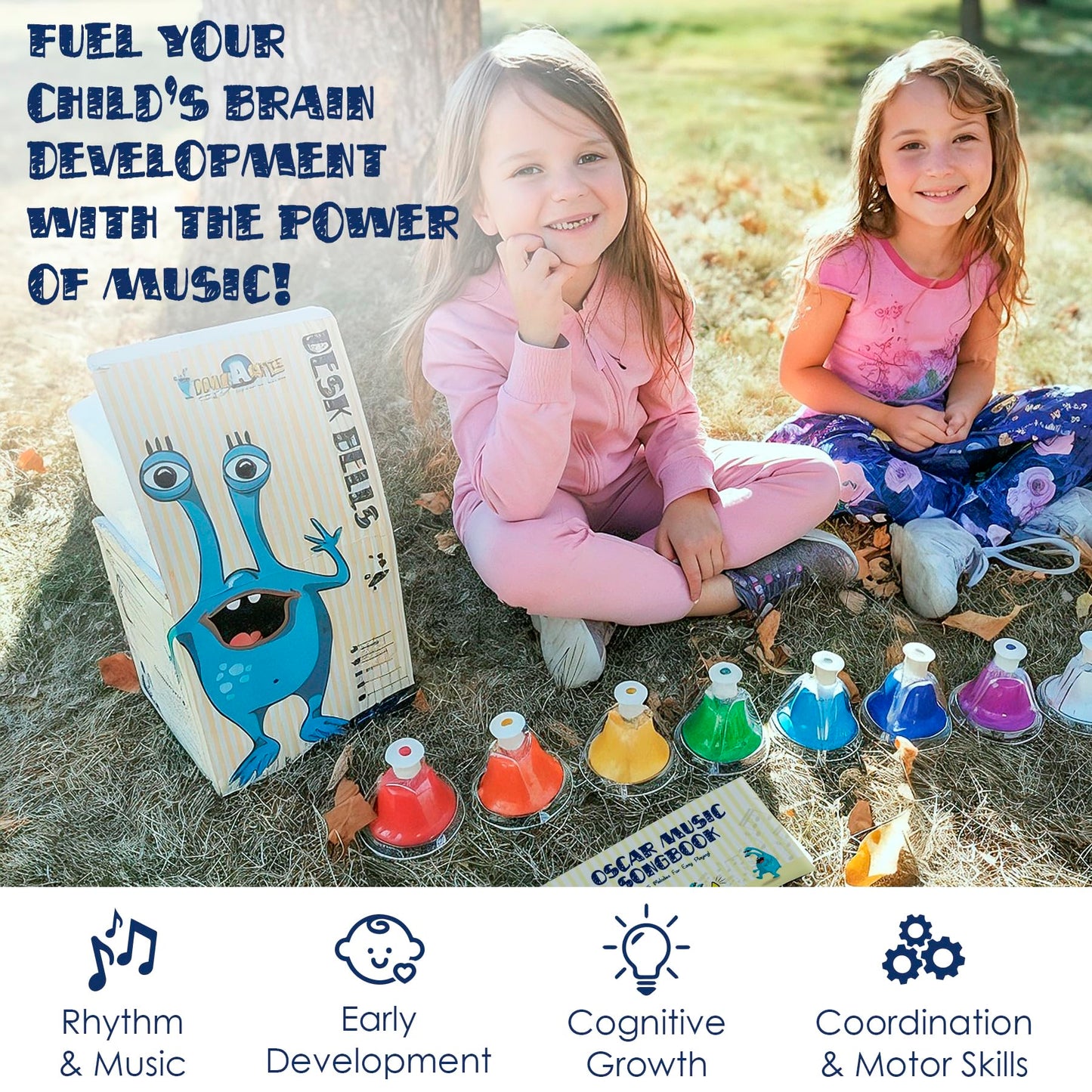 MINIARTIS Desk Bells for Kids | Educational Music Toys for Toddlers 8 Notes Colorful Hand Bells Set | Kids Musical Instrument with 15 Songbook | Great Birthday Gift for Children