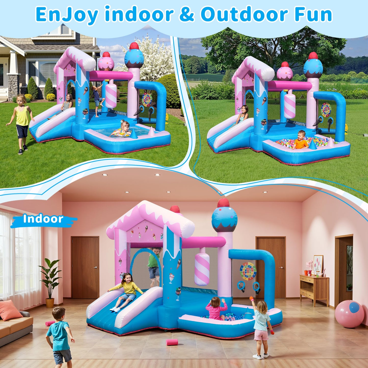 TOAOB Inflatable Bounce House - 8-in-1 Bouncer House for Kids Ages 3-6, Indoor & Outdoor Bouncy Jumping Castle Slide with Blower for Backyard Birthday Party