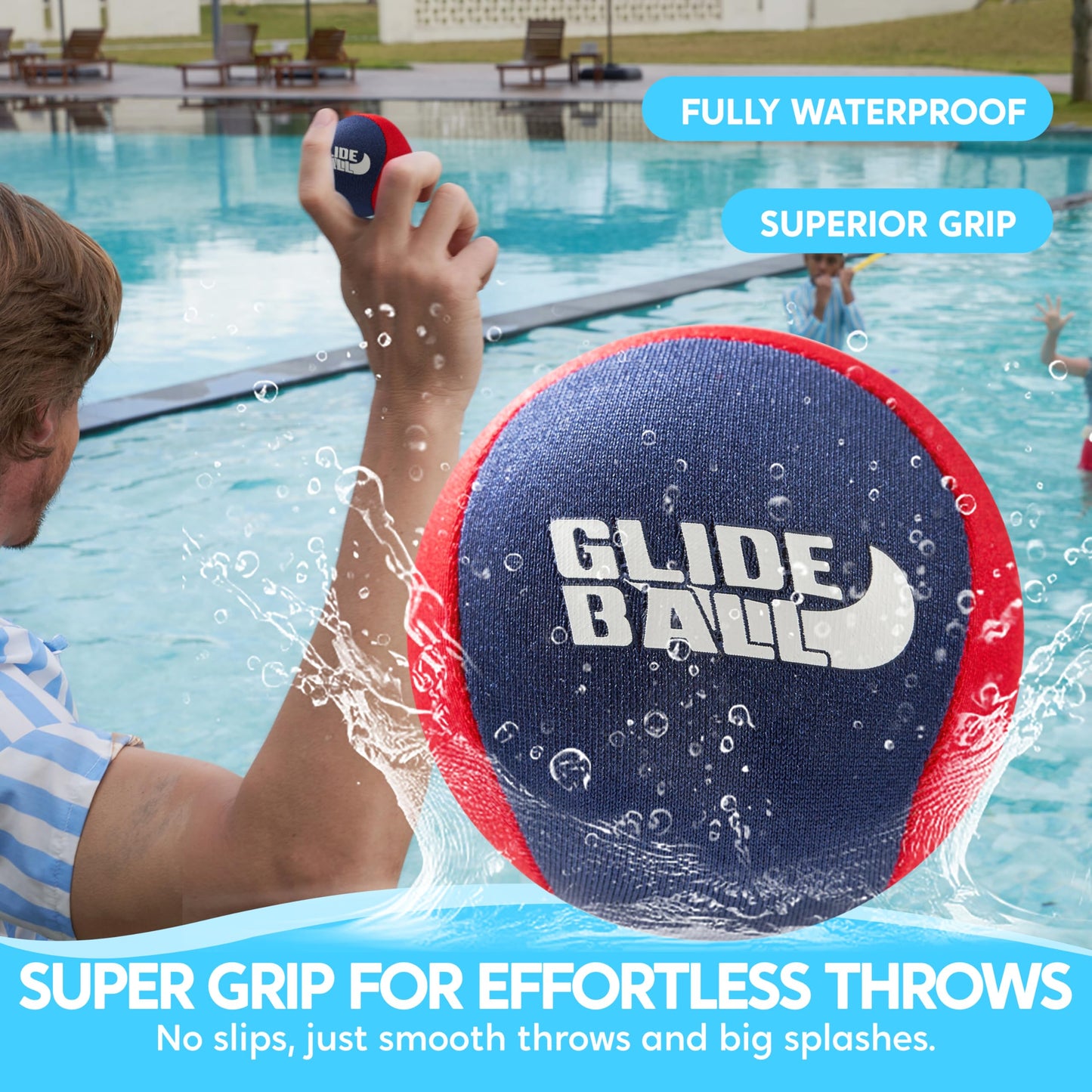 SYNCFUN 4 Pcs Skip Water Balls,Splash Water Bouncing Balls with Mesh Bag, Beach Toys for Kids, Pool Toys for Friends and Family, Fly Swimming Game Adults, Boys, Teens, Great for All Ages (Red & Blue)