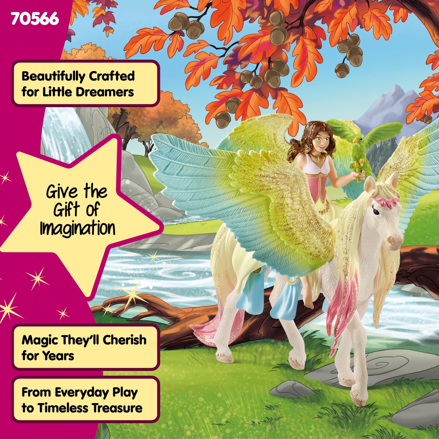 Schleich Bayala - 3 PC Surah and Pegasus Fairy Toy Set - Poseable Fairy Figurine, Unicorn Figure with Magnetic Saddle - Fantasy Playsets for Girls and Boys - Imaginative Play for Kids Ages 5+ | 70566