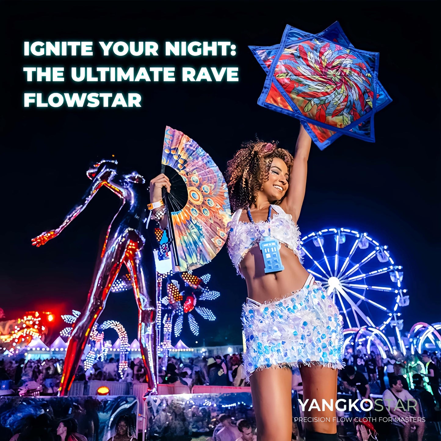 YangkoStar 24" Flow Star | 330g Balanced Pro-Weight Flowstar | Spinning Cloth for All Skill Levels | Easy to Spin & Do Tricks | Flow Toy for Juggling, EDM, Festival, Rave Party(Mandala)