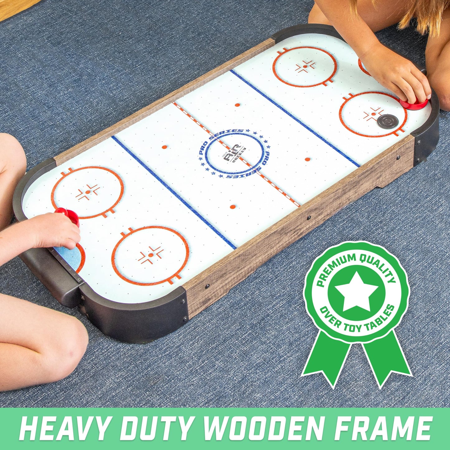 GoSports 30 Inch Table Top Air Hockey Game for Kids - Portable, Battery Operated Game Table - Oak