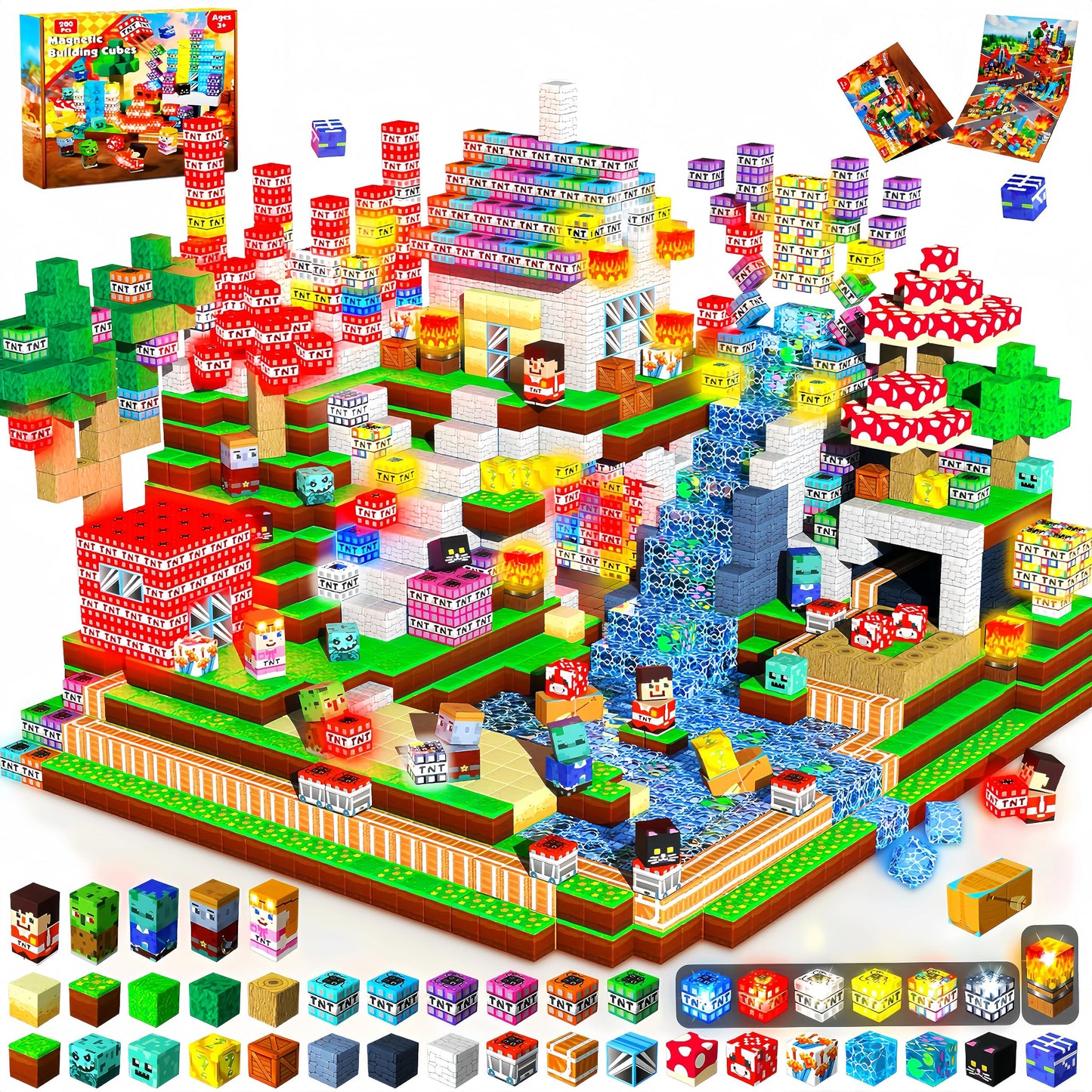 200PCS Magnetic Blocks with Light up Blocks - Magnetic Building Blocks for Kids Ages 4 5 6 7 8 +, TNT Magnetic Light up Building Blocks, STEM Learning Toy, Birthday Gift for Boys & Girls Ages 3-8