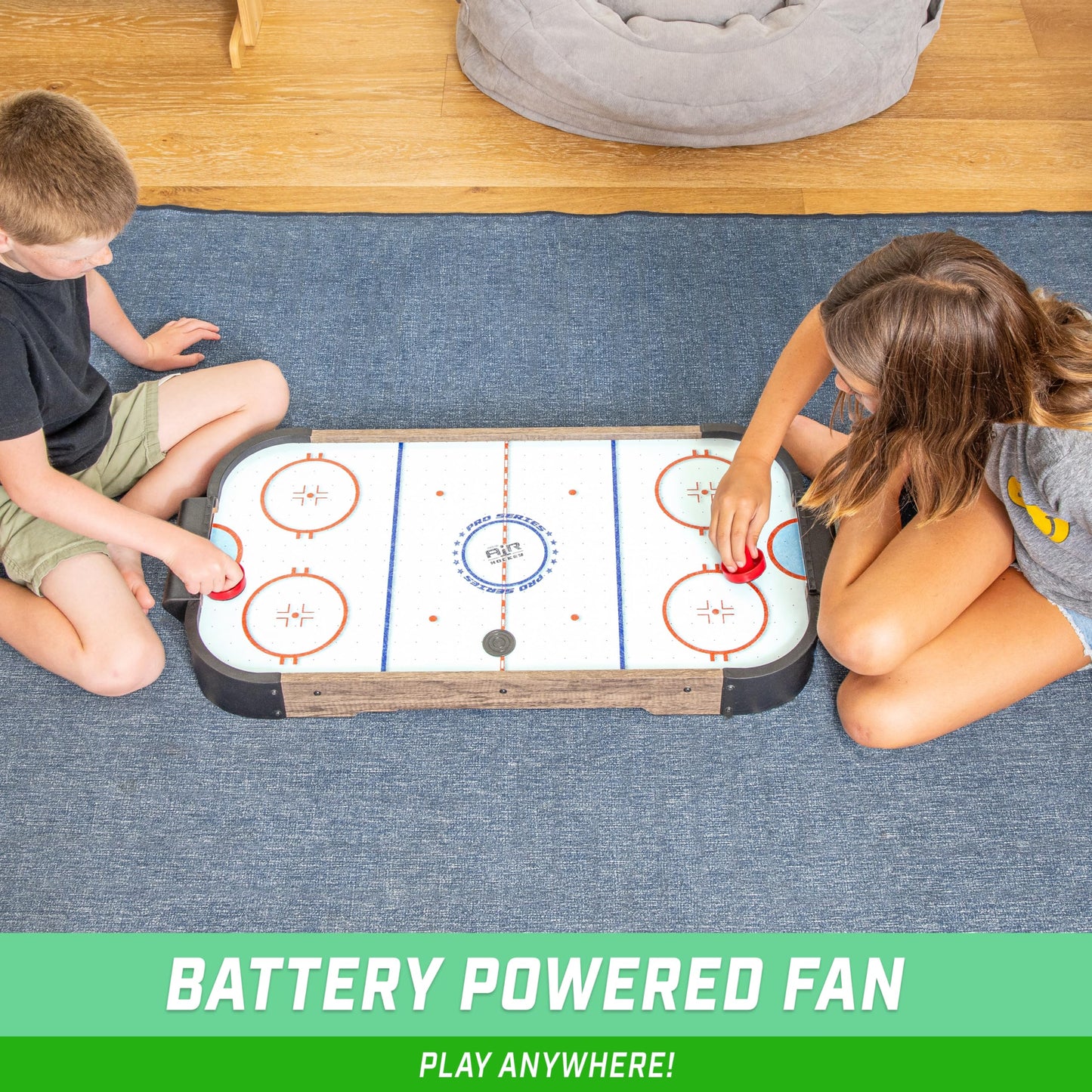 GoSports 30 Inch Table Top Air Hockey Game for Kids - Portable, Battery Operated Game Table - Oak